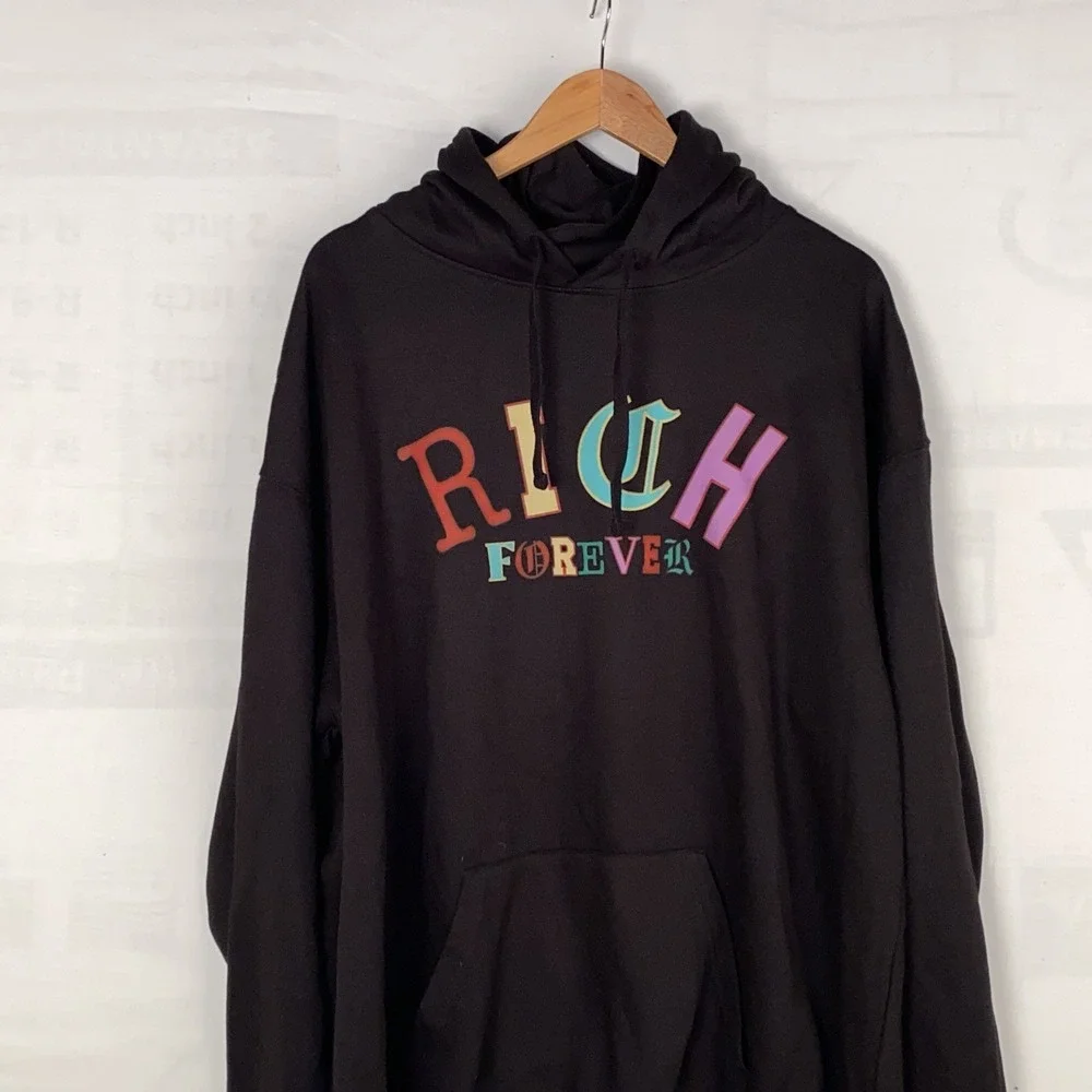 Rich Forever Hoodie Men's M Black Cotton Blend‎ Graphic Streetwear